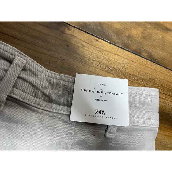 Zara The Marine Straight Jeans Womens 8 Gray High Rise Wide Leg Raw Hem Denim - Picture 8 of 11